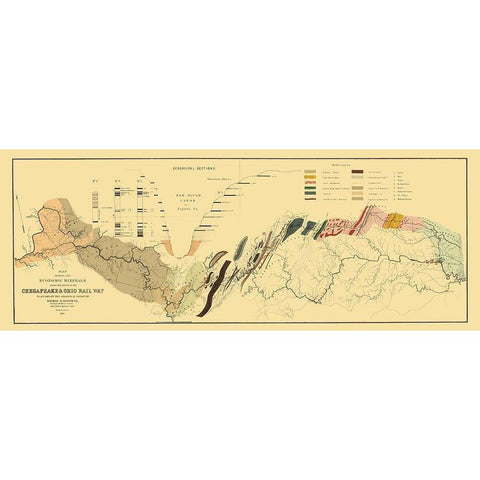 Chesapeake and Ohio Railway, Showing Minerals 1872 White Modern Wood Framed Art Print by Maury