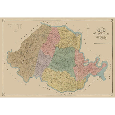 Chersterfield County Virginia - LaGrade 1888 Gold Ornate Wood Framed Art Print with Double Matting by La Prade