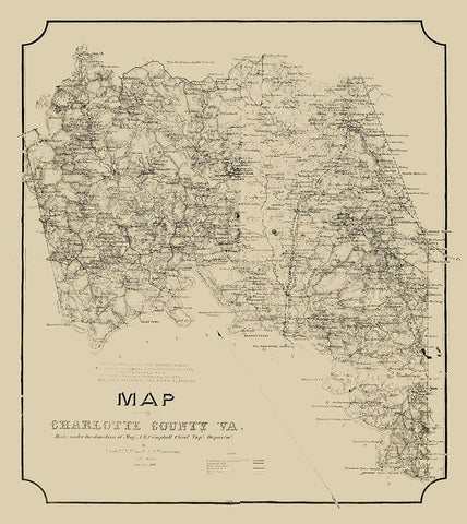 Charlotte County Virginia - Campbell 1864 White Modern Wood Framed Art Print with Double Matting by Campbell