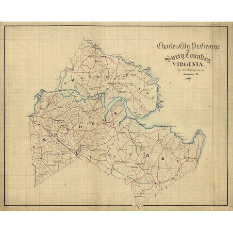 Charles City County Virginia - Hotchkifs 1867 Black Modern Wood Framed Art Print by Hotchkifs