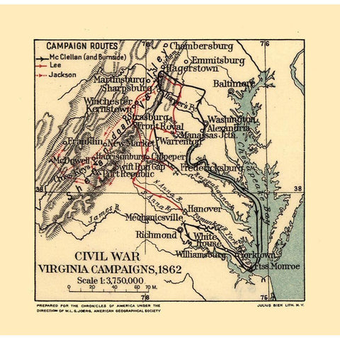 Civil War Campaign Virginia - Joerg 1862 Gold Ornate Wood Framed Art Print with Double Matting by Joerg