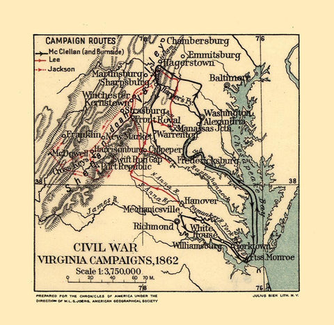 Civil War Campaign Virginia - Joerg 1862 White Modern Wood Framed Art Print with Double Matting by Joerg