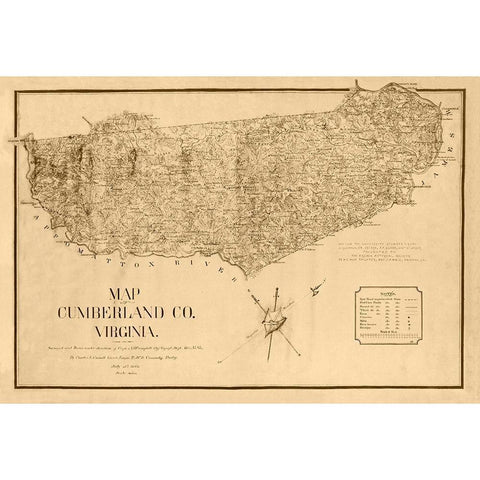 Cumberland County Virginia - Campbell 1864 Gold Ornate Wood Framed Art Print with Double Matting by Campbell