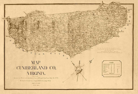 Cumberland County Virginia - Campbell 1864 White Modern Wood Framed Art Print with Double Matting by Campbell