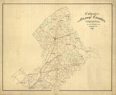 Culpeper County Virginia - Hotchkiss 1867 White Modern Wood Framed Art Print with Double Matting by Hotchkiss