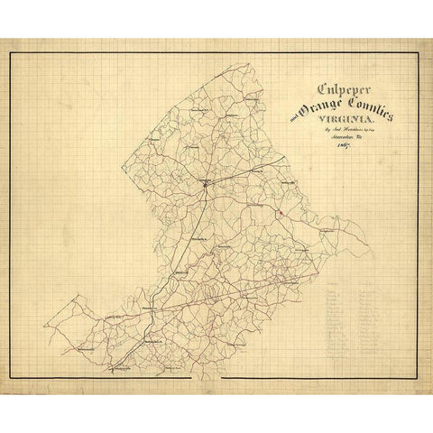 Culpeper County Virginia - Hotchkiss 1867 White Modern Wood Framed Art Print by Hotchkiss
