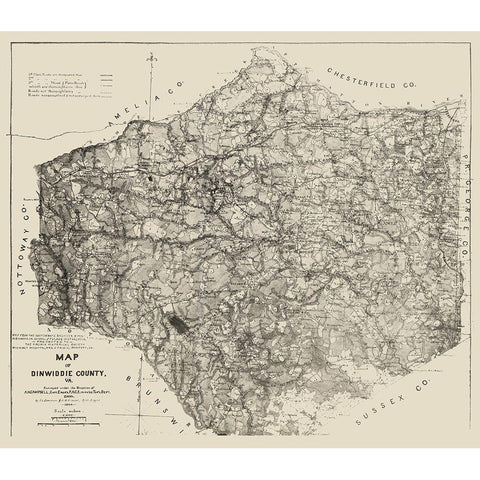 Dinwiddie County Virginia - Graves 1864 Gold Ornate Wood Framed Art Print with Double Matting by Graves