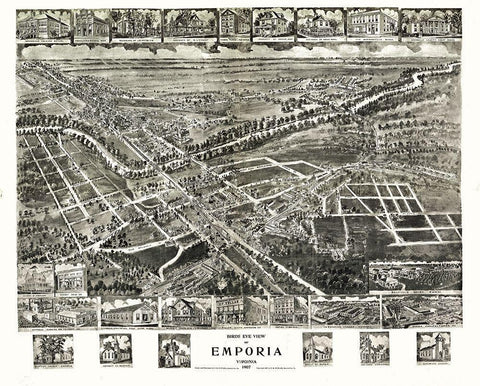 Emporia Virginia - Fowler 1907 White Modern Wood Framed Art Print with Double Matting by Fowler