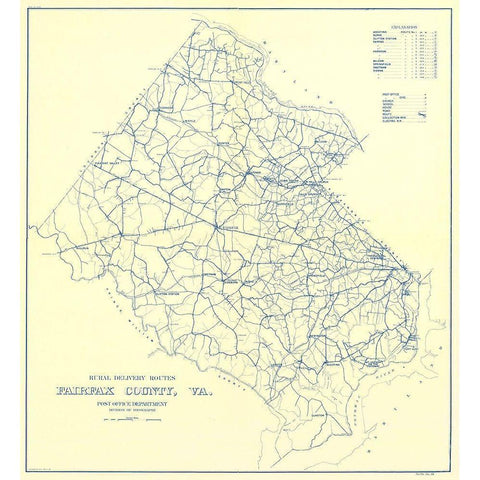 Fairfax County Rural Delivery Routes - USPS 1912 Black Modern Wood Framed Art Print with Double Matting by USPS