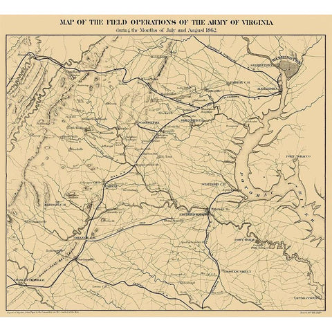 Field of Operations Virginia - Pope 1866 White Modern Wood Framed Art Print by Pope