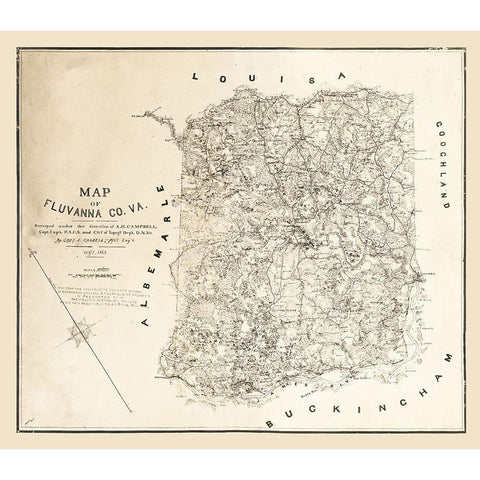 Fluvanna County Virginia - Cassell 1863 Gold Ornate Wood Framed Art Print with Double Matting by Cassell
