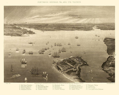 Fortress Monroe Virginia - Wells 1862 White Modern Wood Framed Art Print with Double Matting by Wells
