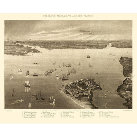 Fortress Monroe Virginia - Wells 1862 White Modern Wood Framed Art Print by Wells