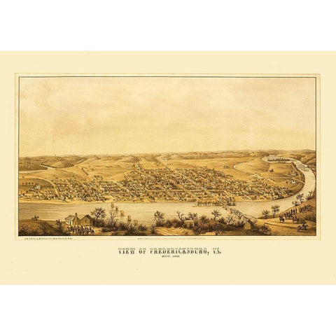 Fredericksburg Virginia - Sachse 1863 Black Modern Wood Framed Art Print with Double Matting by Sachse