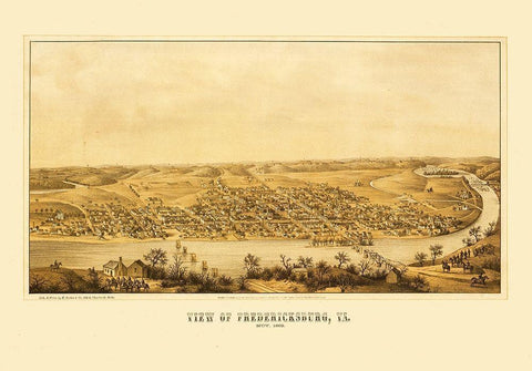 Fredericksburg Virginia - Sachse 1863 White Modern Wood Framed Art Print with Double Matting by Sachse
