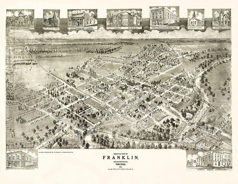 Franklin Virginia - Fowler 1907 White Modern Wood Framed Art Print with Double Matting by Fowler