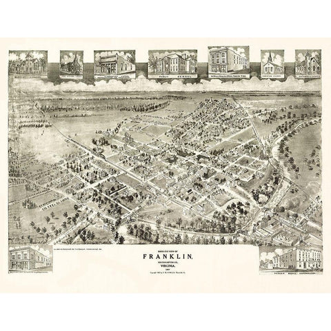 Franklin Virginia - Fowler 1907 Black Modern Wood Framed Art Print with Double Matting by Fowler