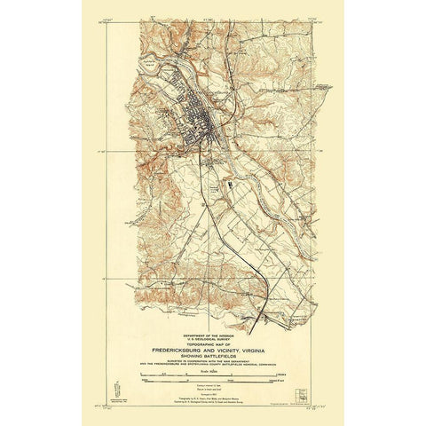 Fredericksburg Virginia - USGS 1931 Gold Ornate Wood Framed Art Print with Double Matting by Sisson