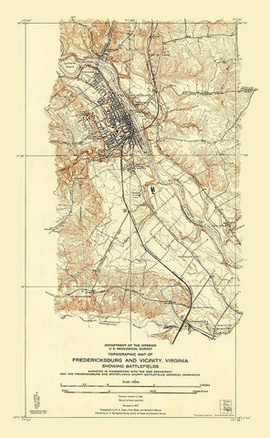 Fredericksburg Virginia - USGS 1931 White Modern Wood Framed Art Print with Double Matting by Sisson