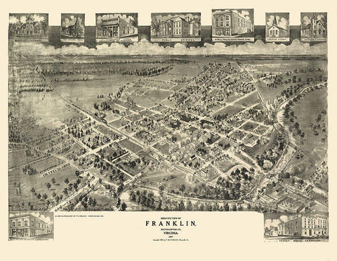 Franklin Virginia - Fowler 1907 White Modern Wood Framed Art Print with Double Matting by Fowler