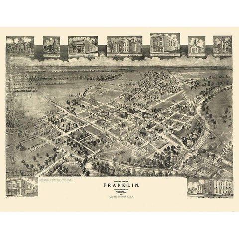Franklin Virginia - Fowler 1907 Gold Ornate Wood Framed Art Print with Double Matting by Fowler