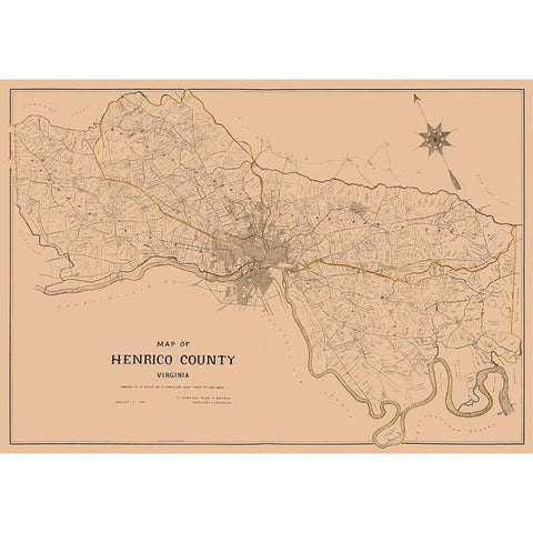 Henrico County Virginia - Crawford 1901 Gold Ornate Wood Framed Art Print with Double Matting by Crawford
