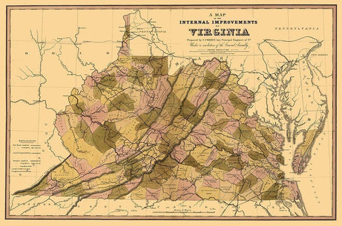 Internal Improvements Virginia - Crozet 1848 Black Ornate Wood Framed Art Print with Double Matting by Crozet