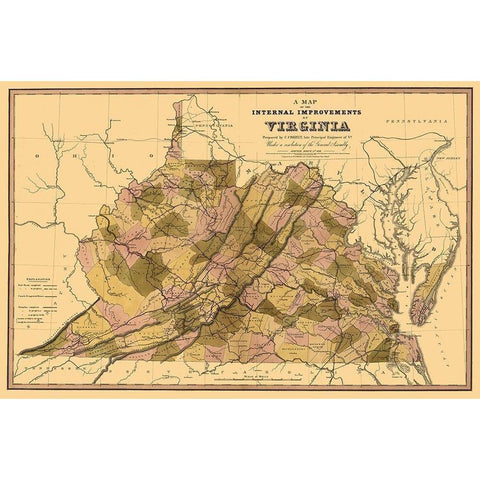 Internal Improvements Virginia - Crozet 1848 Gold Ornate Wood Framed Art Print with Double Matting by Crozet