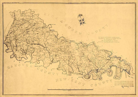 King William County Virginia - Gilmer 1865 Black Ornate Wood Framed Art Print with Double Matting by Gilmer