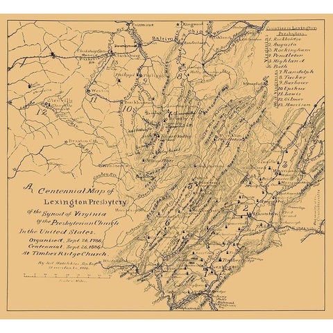 Lexington Presbyterian Synod of Virginias 1886 Gold Ornate Wood Framed Art Print with Double Matting by Hotchkiss