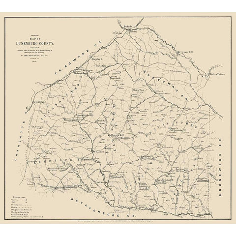 Lunenburg County Virginia - Hotchkiss 1871 White Modern Wood Framed Art Print by Hotchkiss