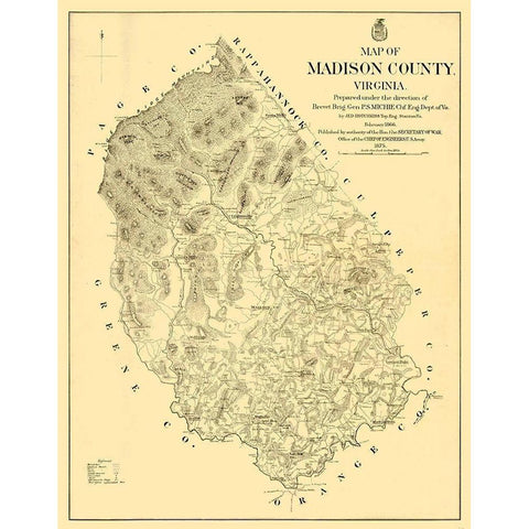 Madison County Virginia - Hotchkiss 1866 Gold Ornate Wood Framed Art Print with Double Matting by Hotchkiss