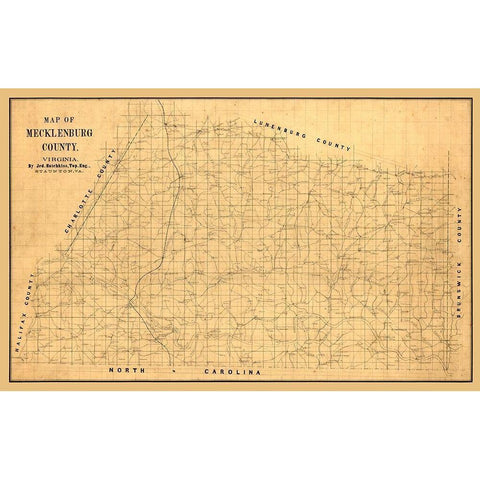 Macklenburg County Virginia - Hotchkiss 1860 Gold Ornate Wood Framed Art Print with Double Matting by Hotchkiss