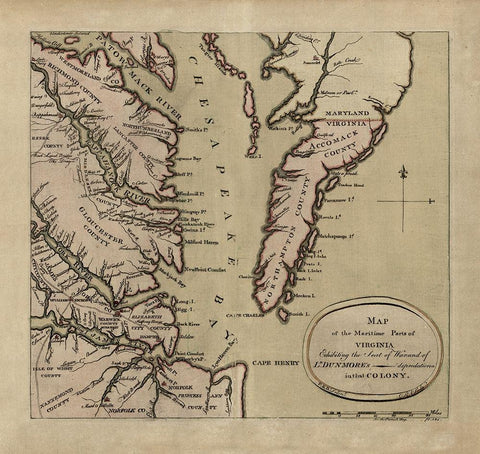 Maritime Parts of Virginia - Dunmore 1776 White Modern Wood Framed Art Print with Double Matting by Dunmore