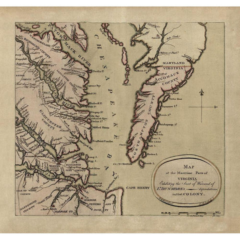 Maritime Parts of Virginia - Dunmore 1776 Gold Ornate Wood Framed Art Print with Double Matting by Dunmore