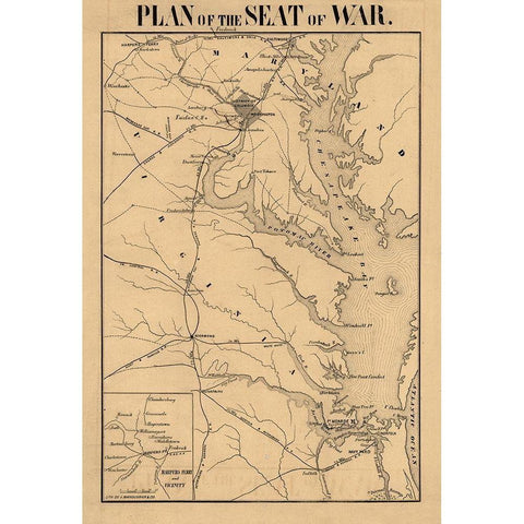 Plan of Seat of War Virginia- Manduvier 1861 Gold Ornate Wood Framed Art Print with Double Matting by Manduvrier