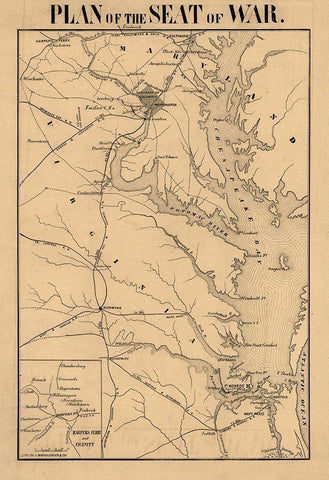 Plan of Seat of War Virginia- Manduvier 1861 White Modern Wood Framed Art Print with Double Matting by Manduvrier