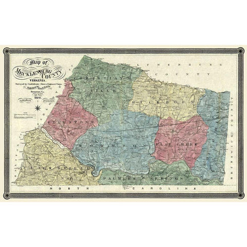 Mecklandburg County Virginia - Finch 1870 Gold Ornate Wood Framed Art Print with Double Matting by Finch