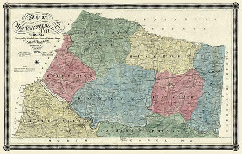 Mecklandburg County Virginia - Finch 1870 White Modern Wood Framed Art Print with Double Matting by Finch