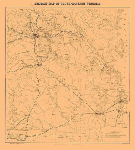 Military Map South-Eastern Virginia - 1862 White Modern Wood Framed Art Print with Double Matting by Unknown