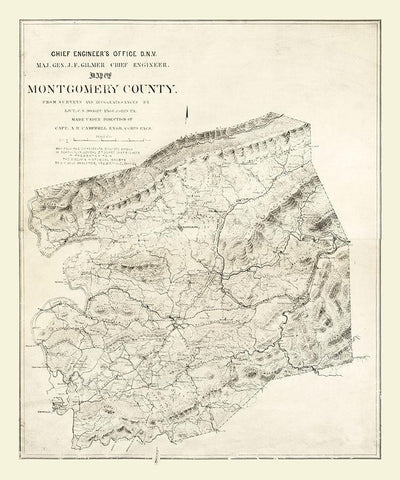 Montgomery County Virginia - Gilmer 1864 Black Ornate Wood Framed Art Print with Double Matting by Gilmer