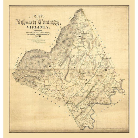 Nelson County Virginia - Hotchkiss 1866 Black Modern Wood Framed Art Print with Double Matting by Hotchkiss