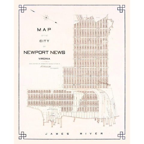 Newport News Virginia - Fitchett 1910 Gold Ornate Wood Framed Art Print with Double Matting by Fitchett