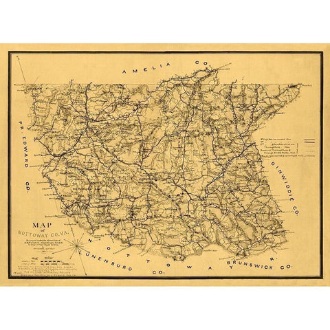 Nottoway County Virginia - Campbell 1864 Black Modern Wood Framed Art Print by Camphell