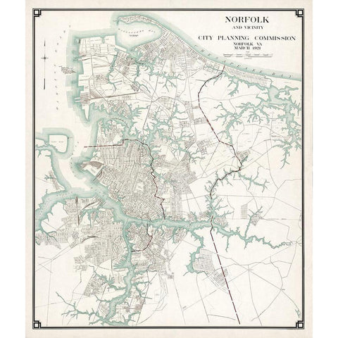 Norfolk Virginia - 1921 Gold Ornate Wood Framed Art Print with Double Matting by Unknown