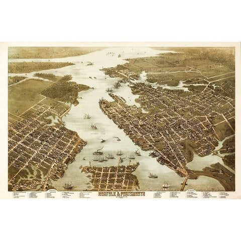 Norfolk Portsmouth Virginia - 1873 Black Modern Wood Framed Art Print with Double Matting by Unknown