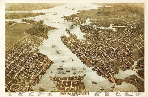 Norfolk Portsmouth Virginia - 1873 White Modern Wood Framed Art Print with Double Matting by Unknown