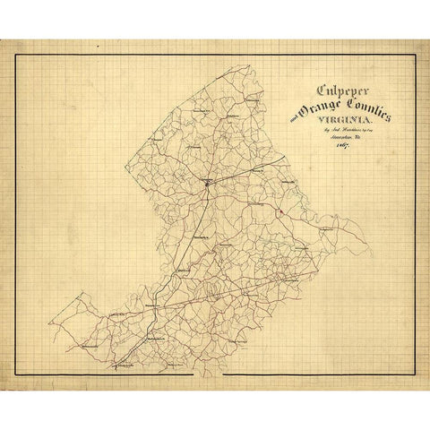 Orange County Virginia - Hotchkiss 1867 Black Modern Wood Framed Art Print with Double Matting by Hotchkiss