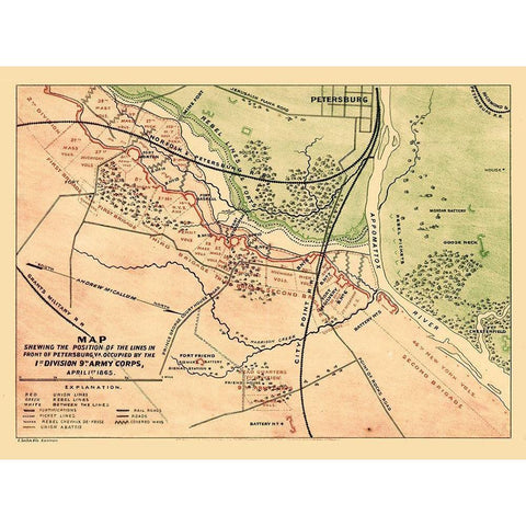 Petersburg Virginia - 1866 White Modern Wood Framed Art Print by Unknown