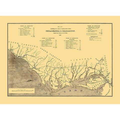 Philadelphia to Charleston, Routes of Comm Black Modern Wood Framed Art Print with Double Matting by Mc Clellan